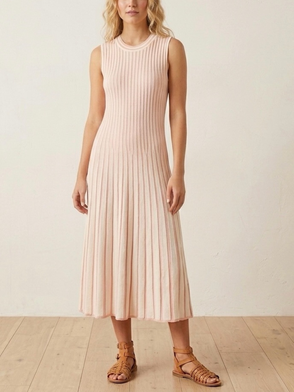 Tuckernuck Aime Stripe Pleated Knit Dress in Light Pink Stripe